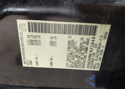 2011 Nissan Maxima 3.5 Sv from USA, damaged, VIN 1N4AA5AP8BC821848